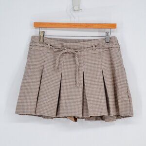 Hollister Mid Rise Pleated Mini Skort Houndstooth Brown M School Girl Tie Waist